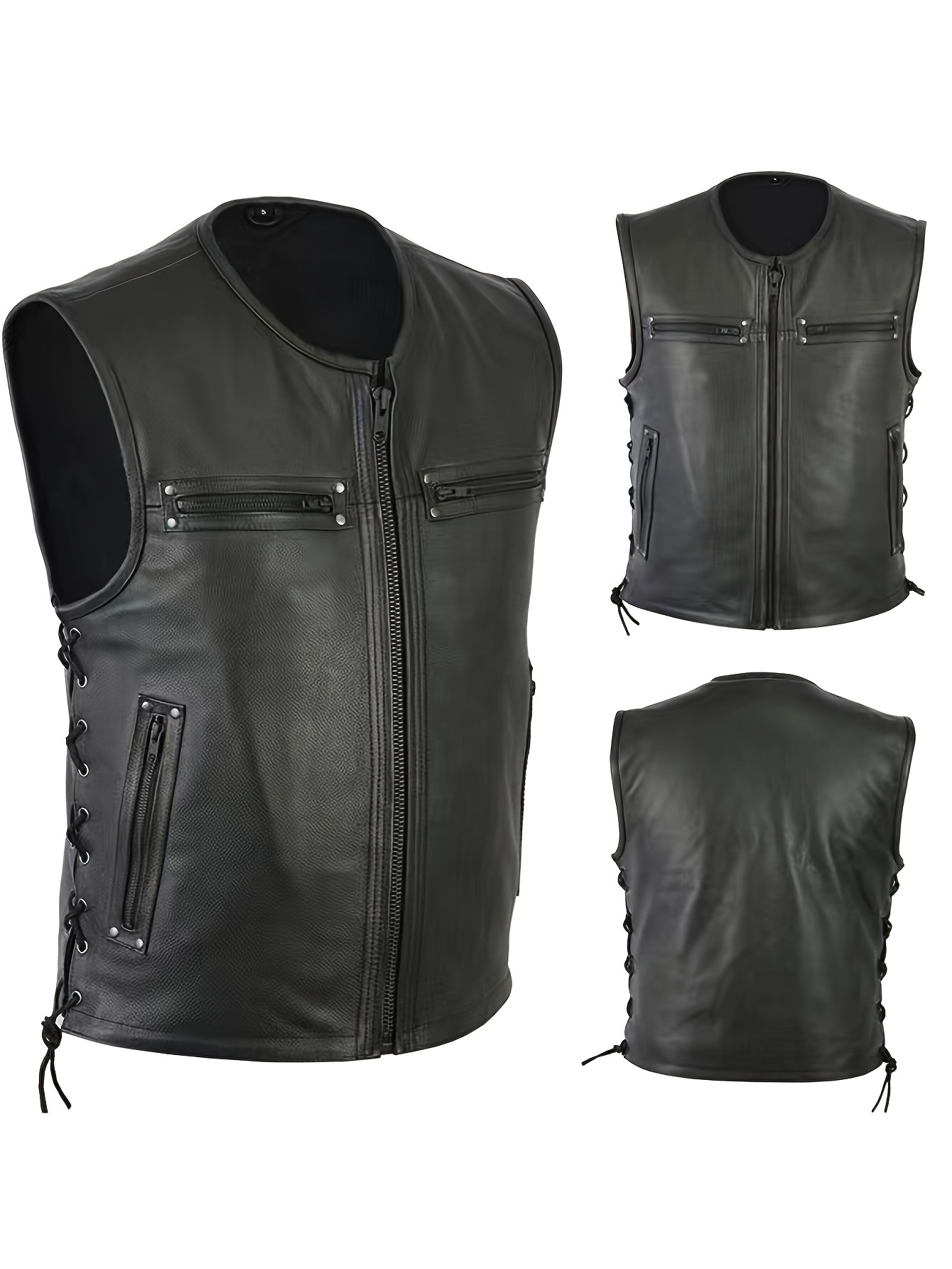 Leather Work Vest For Men - Chaleco de cuero punk para hombre,
