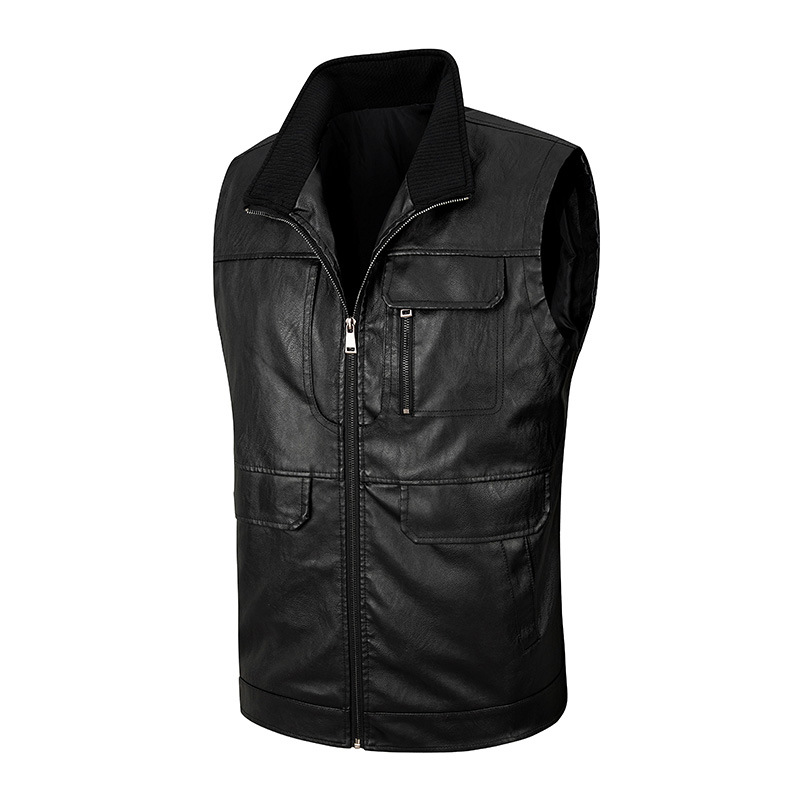 Leather Work Vest For Men - Chaleco de cuero para hombre, chaleco