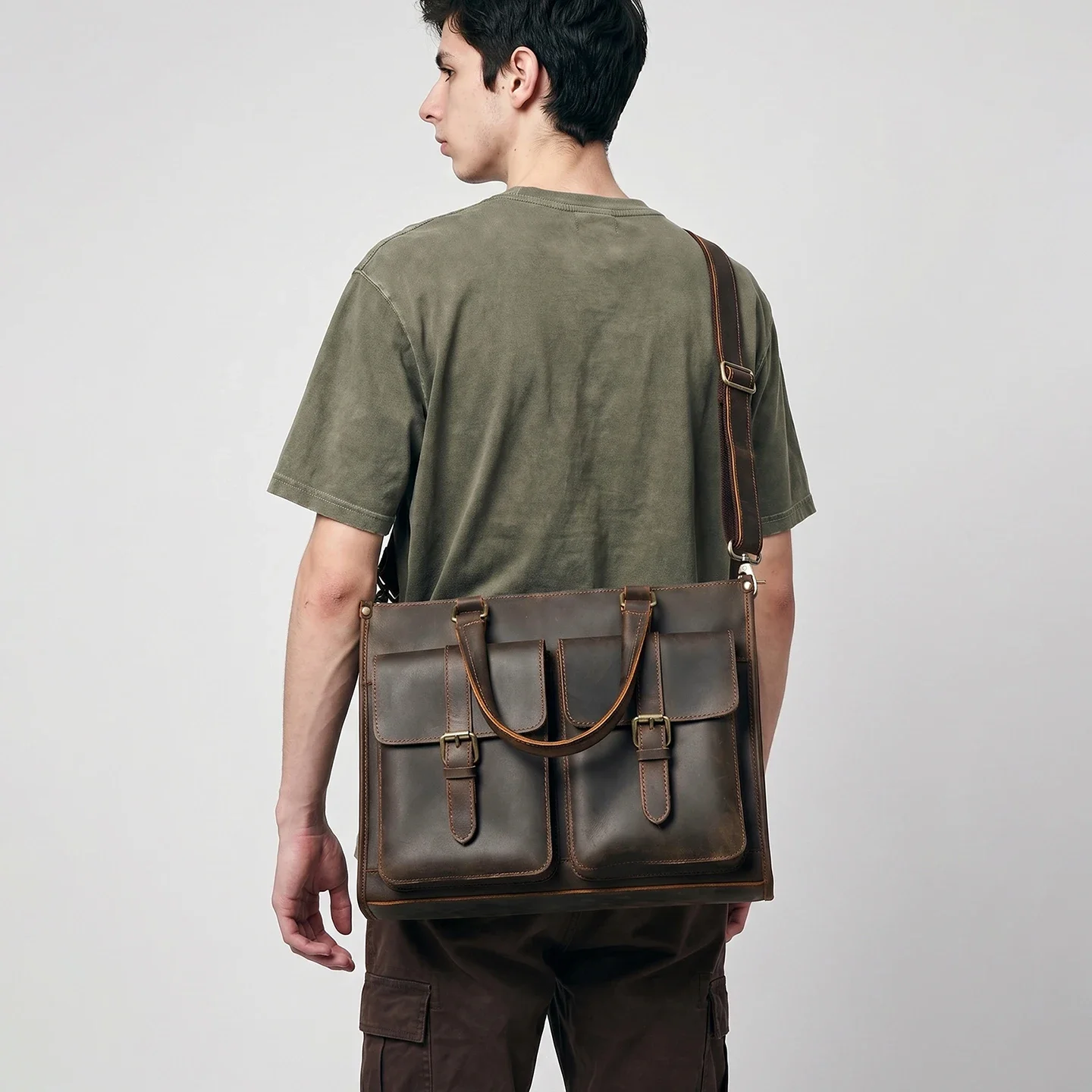 Leather Work Laptop Bag - Maletín de Cuero Genuino Vintage para