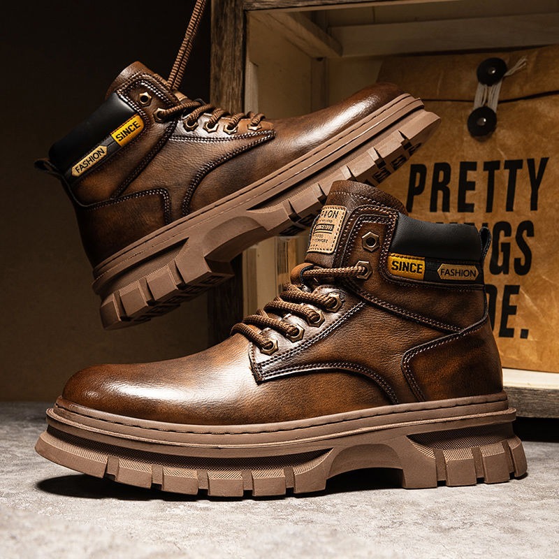 Leather Work Fabric - Botines de plataforma Vintage para Hombre,