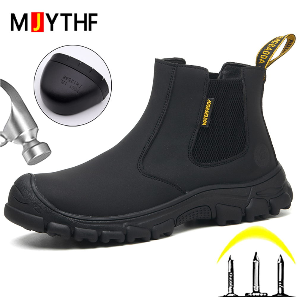 Leather Work Fabric - Botas de trabajo impermeables para hombre,