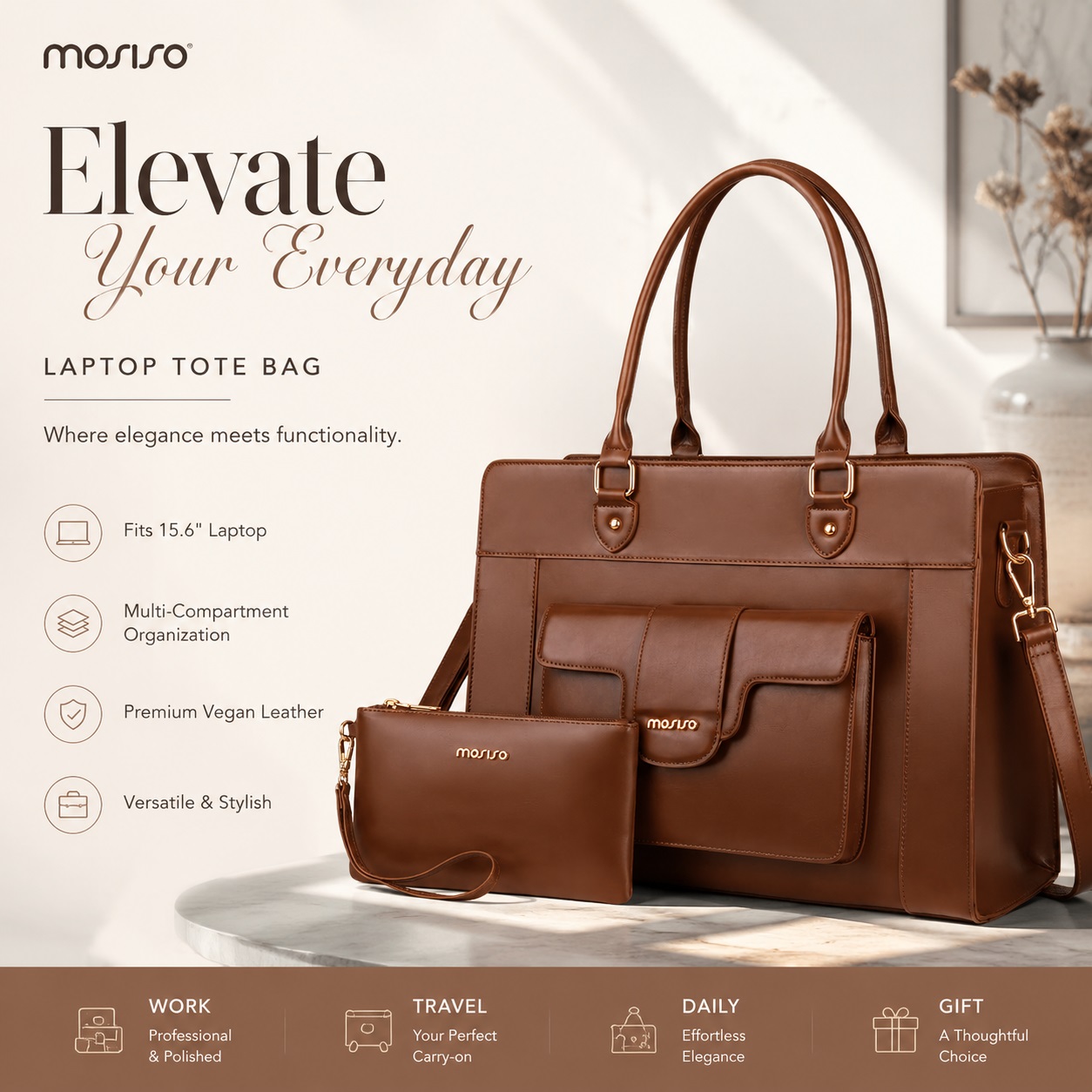 Leather Work Laptop Bag - MOSISO Bolso de mano para portátil