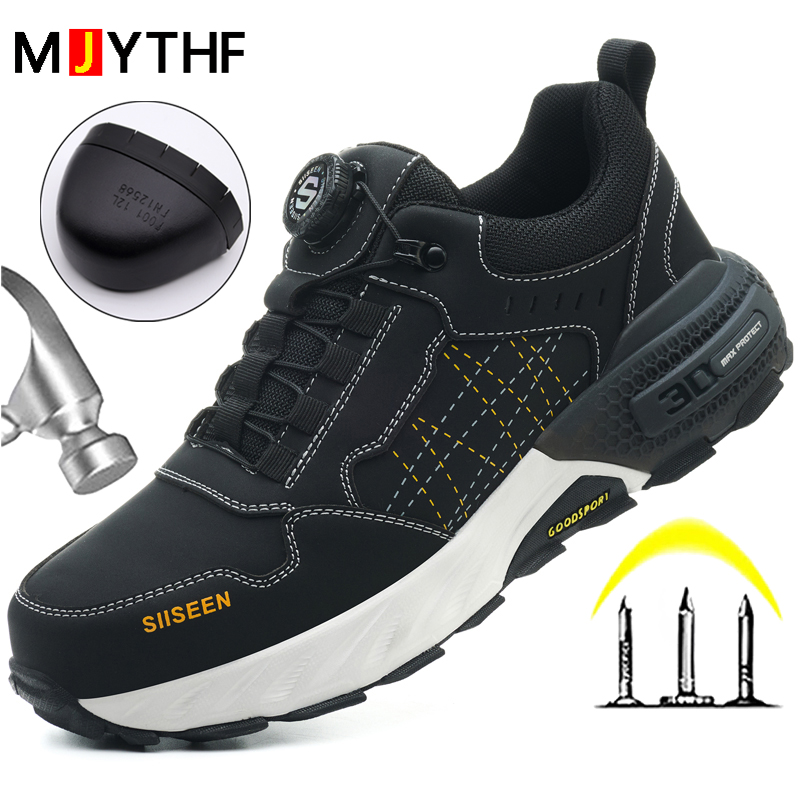 Leather Work Fabric - Zapatos de seguridad de cuero negro,