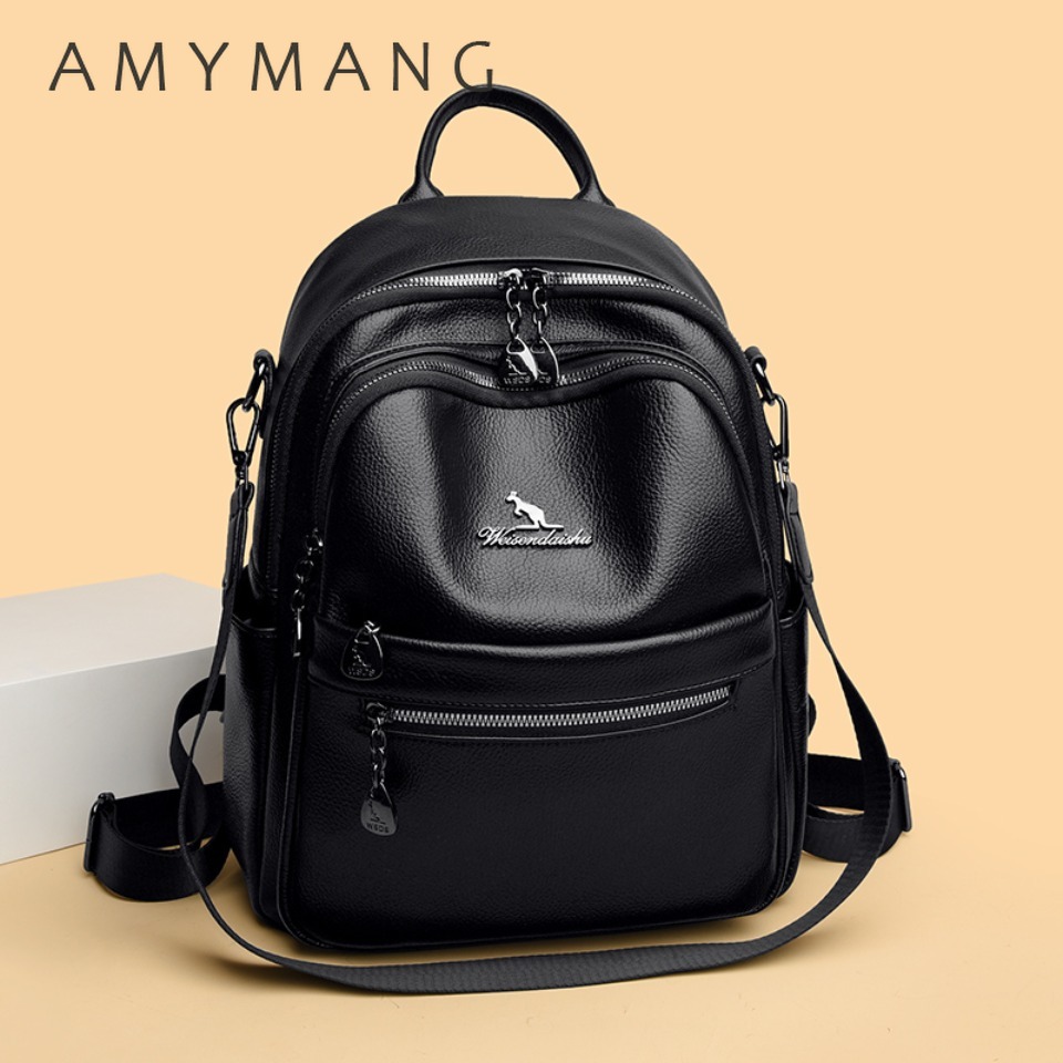 Leather Work Womens Backpack - Mochila con textura de cuero granulado,