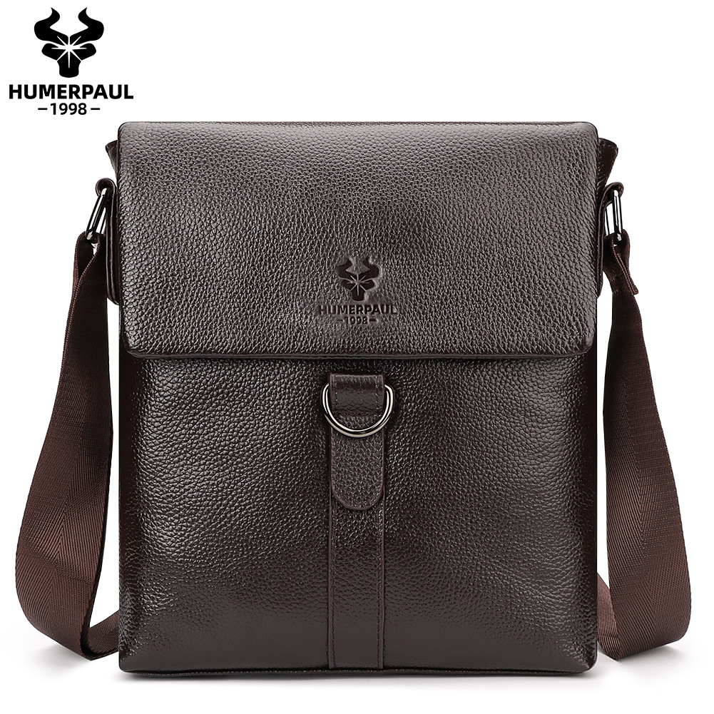 Leather Work Bag Mens - HUMERPAUL-Bolso de hombro de cuero genuino