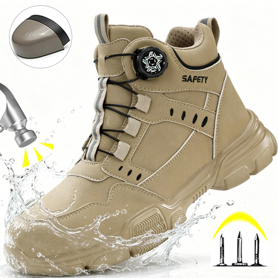 Leather Work Fabric - Botas de Seguridad de Cuero Repelente