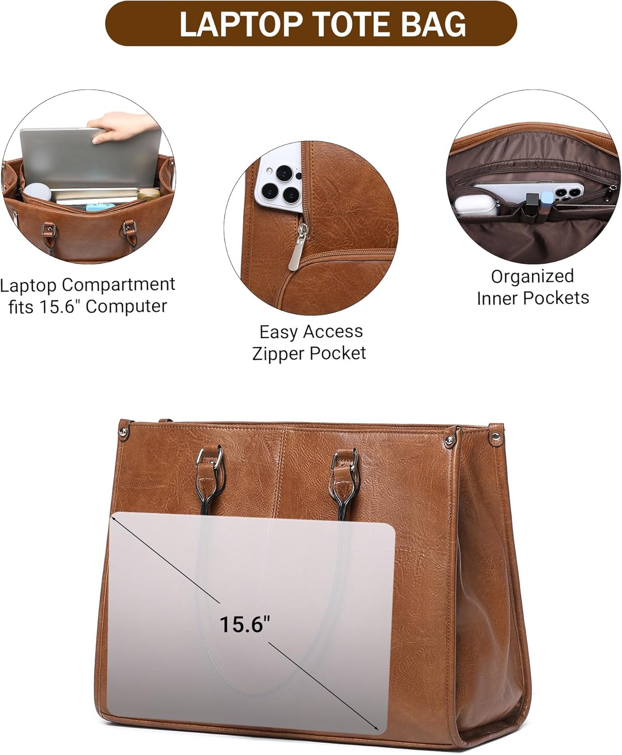 Bolso Tote 2 en 1 para Portáti - Leather Work Laptop Bag reseña y precio