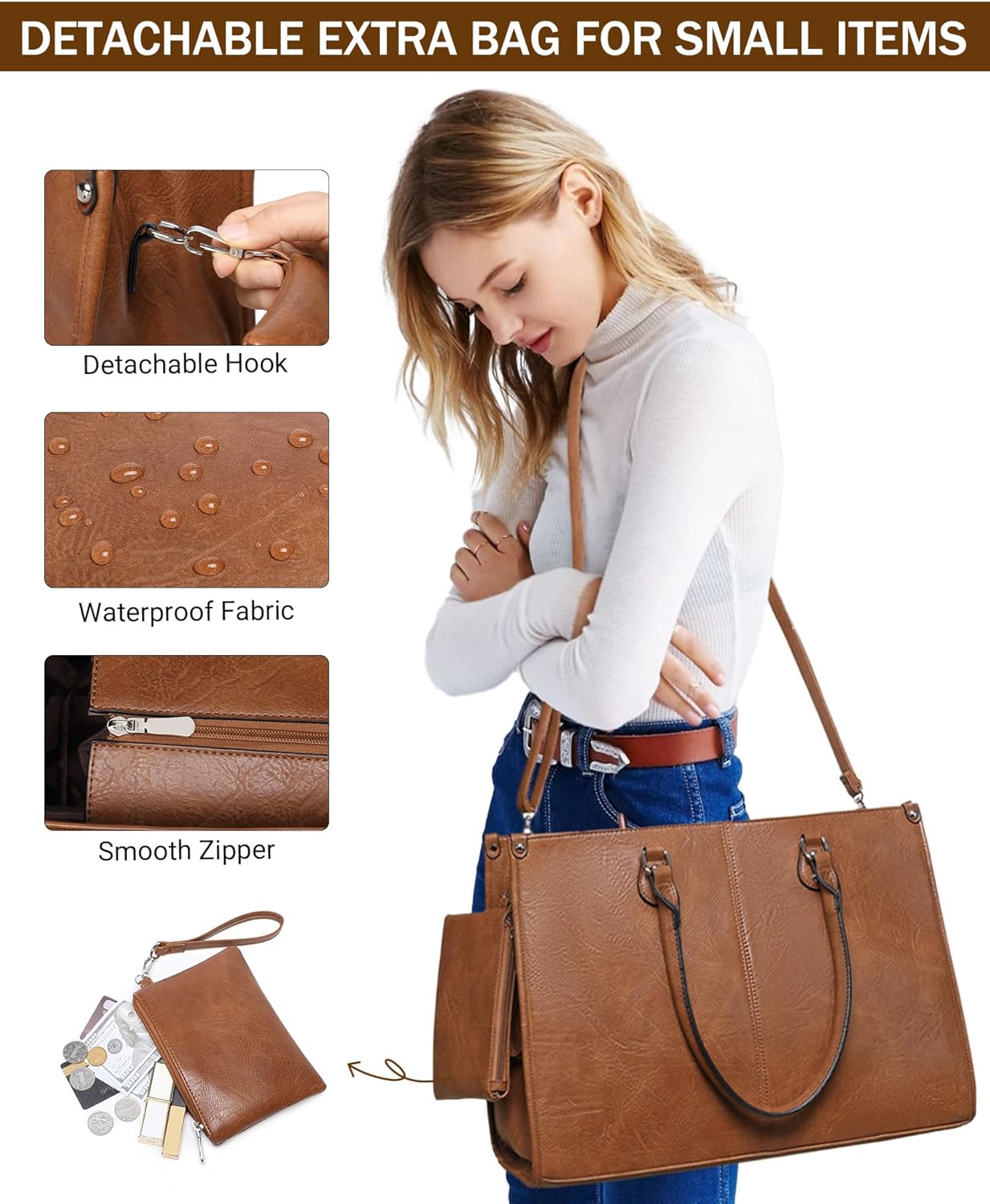 Bolso Tote 2 en 1 para Portáti - Leather Work Laptop Bag reseña y precio