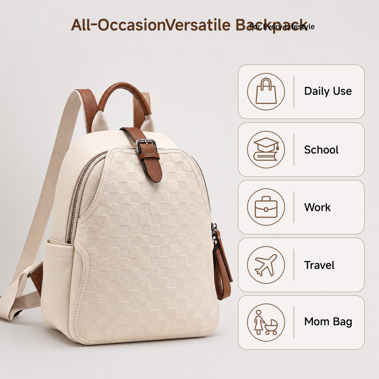 Mochila de cuero PU a cuadros  - Leather Work Womens Backpack reseña y precio