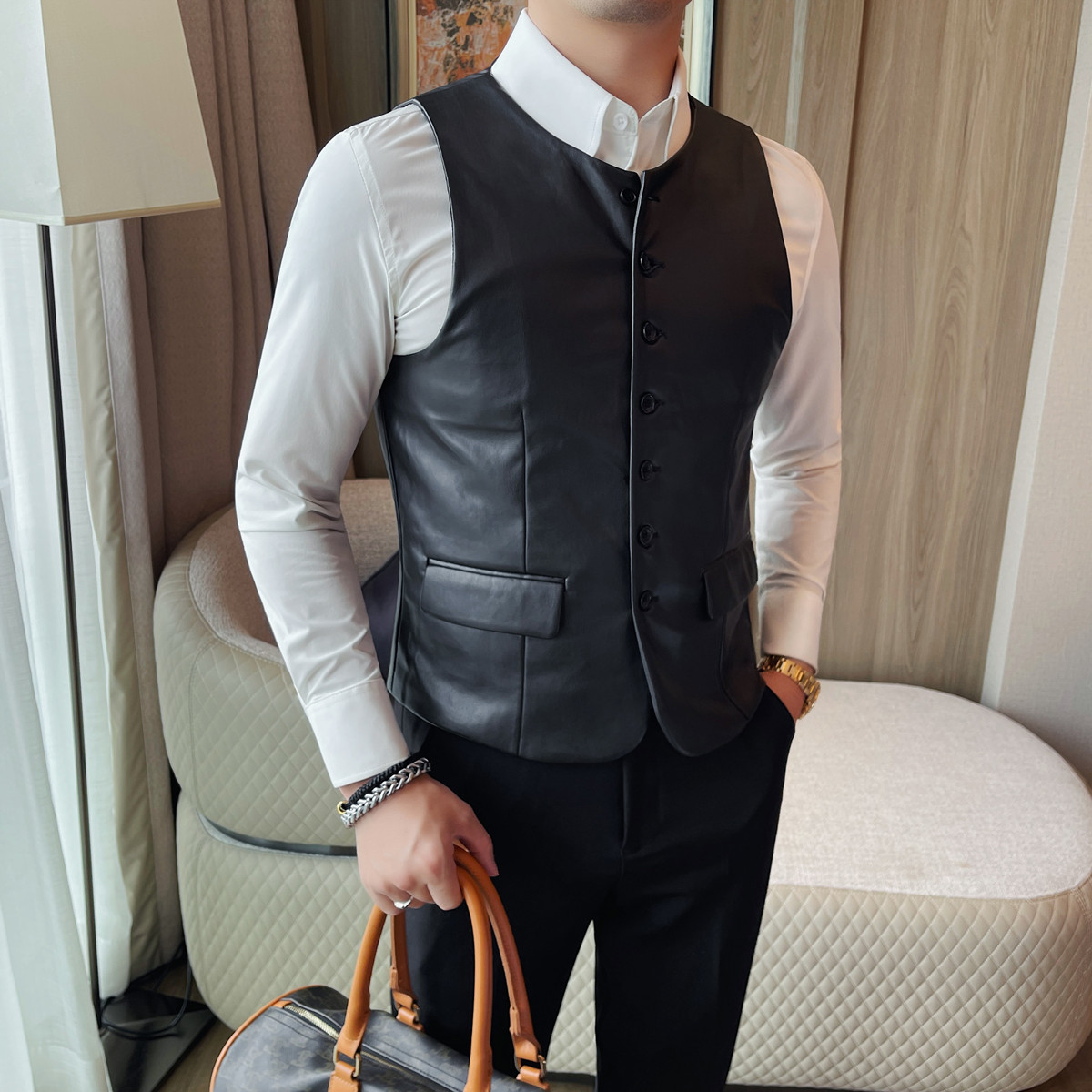 Chaleco de cuero informal para - Leather Work Vest For Men reseña y precio