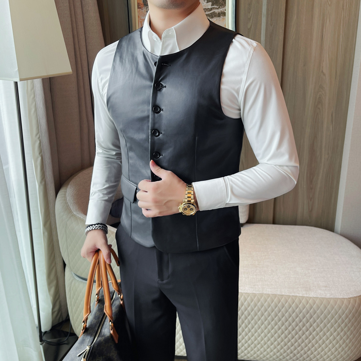Chaleco de cuero informal para - Leather Work Vest For Men reseña y precio