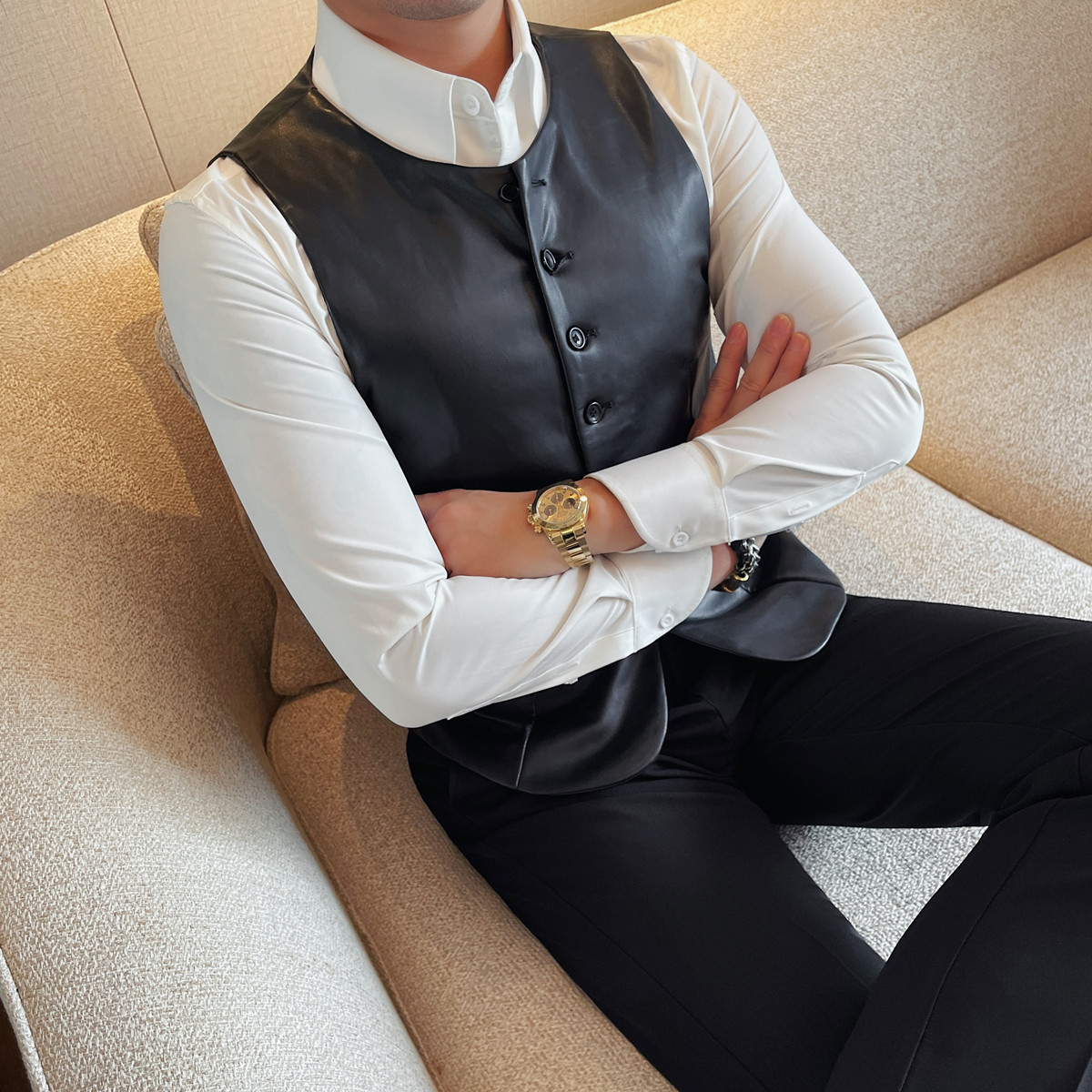Chaleco de cuero informal para - Leather Work Vest For Men reseña y precio